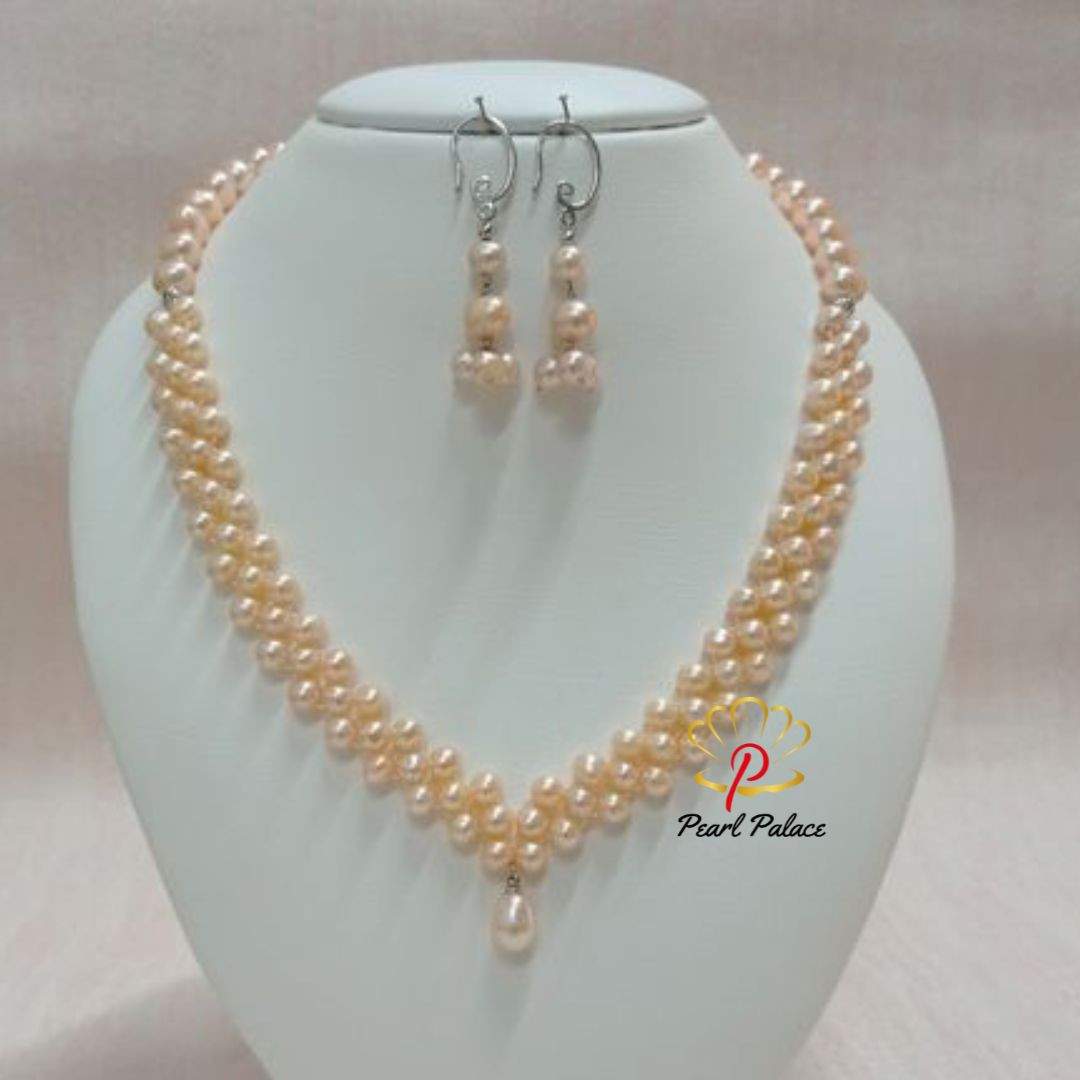 Petal Weave_ Pink Freshwater Pearl Necklace Set