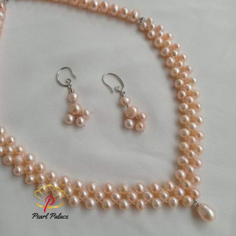 Rosy Trellis_ Pink Freshwater Pearl Necklace Set — 2