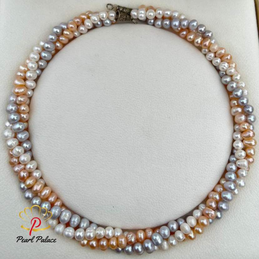 Silvered Sunset_ 3 Layer Pearl Twist Necklace — 2