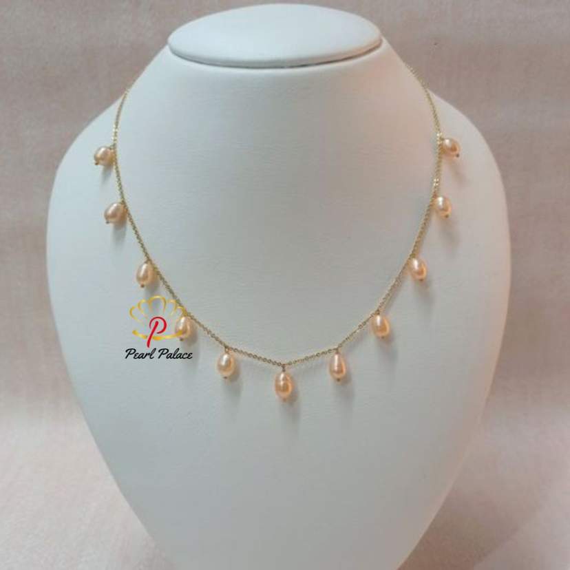 18K Gold Plated Handmade Pink Pearl Freshwater Pearl Chain Link Necklace — 2