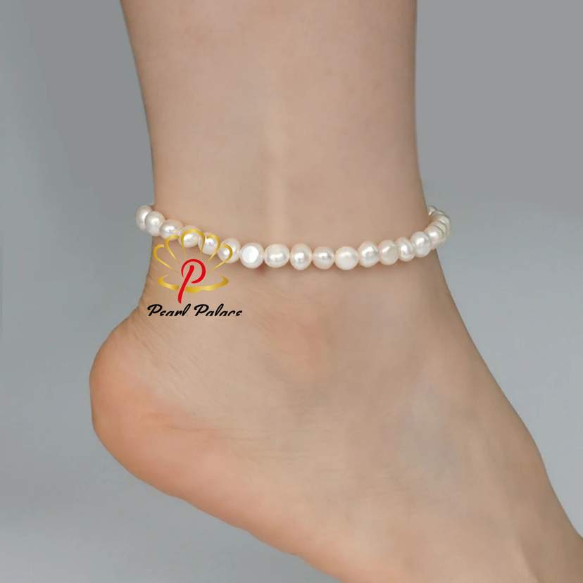 Real Natural Freshwater Pearl Anklet Fashion Lady Elasticity Chain Beach Foot Bracelet Jewelry for Women — 2