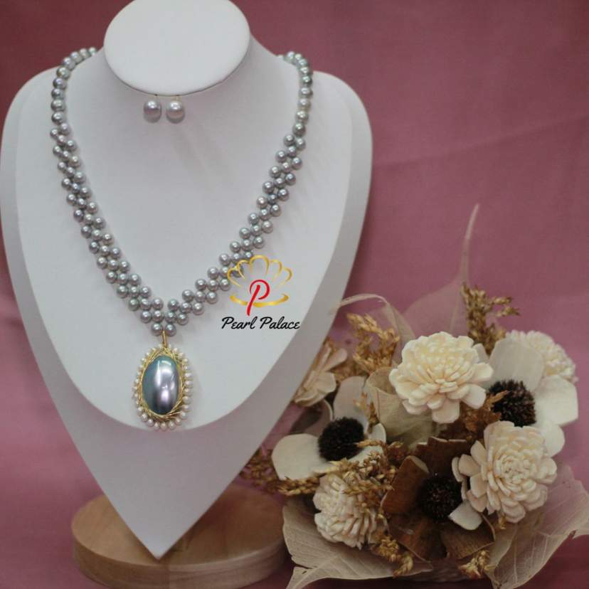 Silver Pearl Chik Necklace with Earrings — 2
