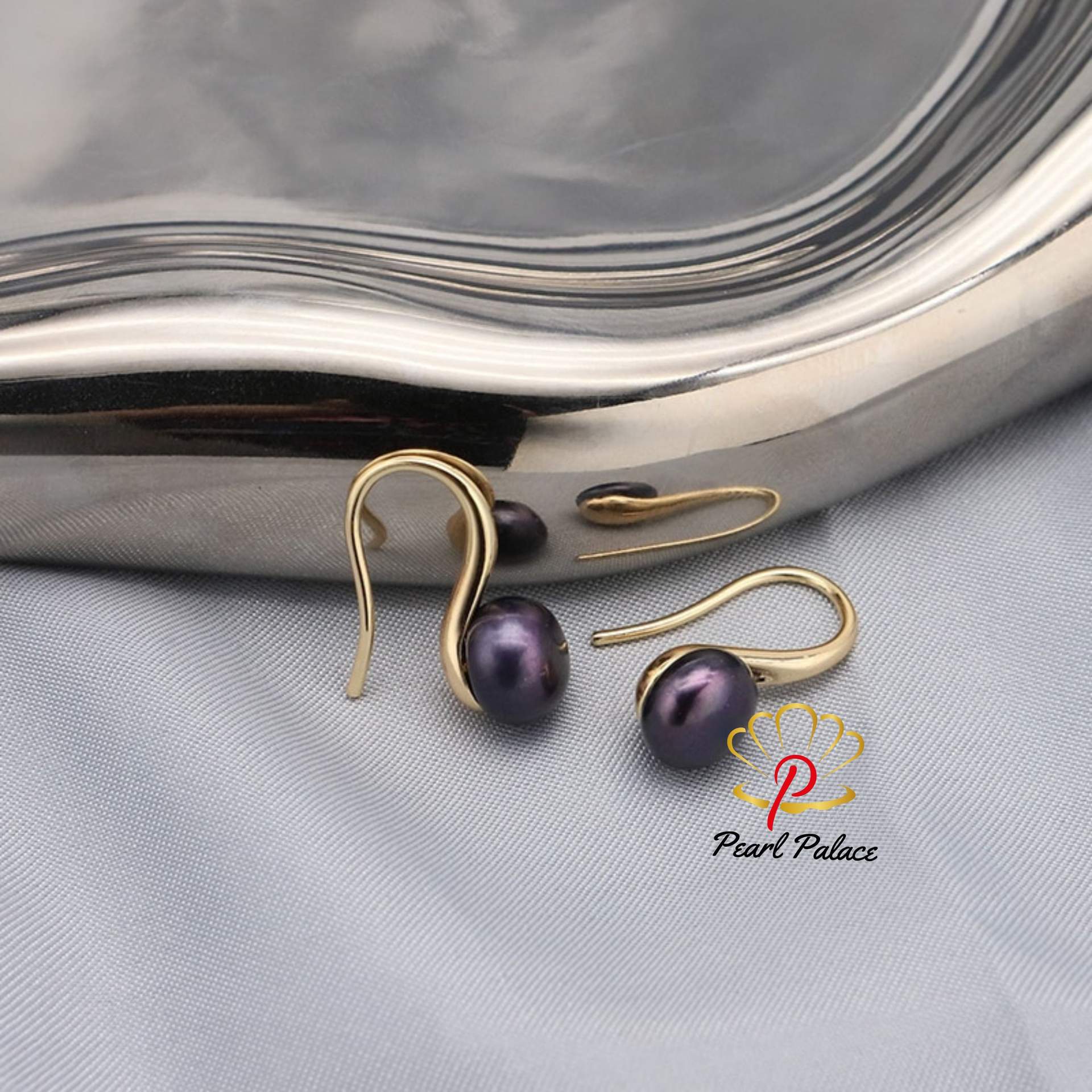 Black 9-10mm Large natural freshwater pearl earrings for women, 925 silver jewelry.