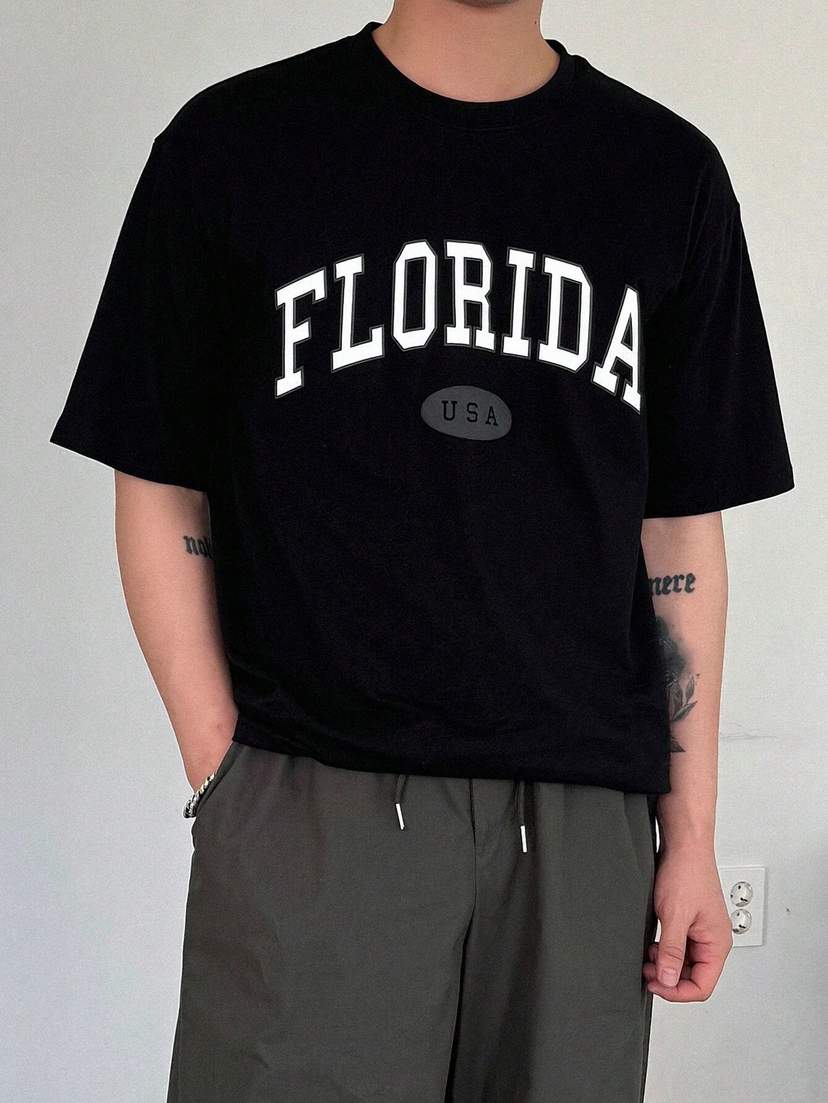 Drop Shoulder Print T-Shirt - Florida - Black — 2
