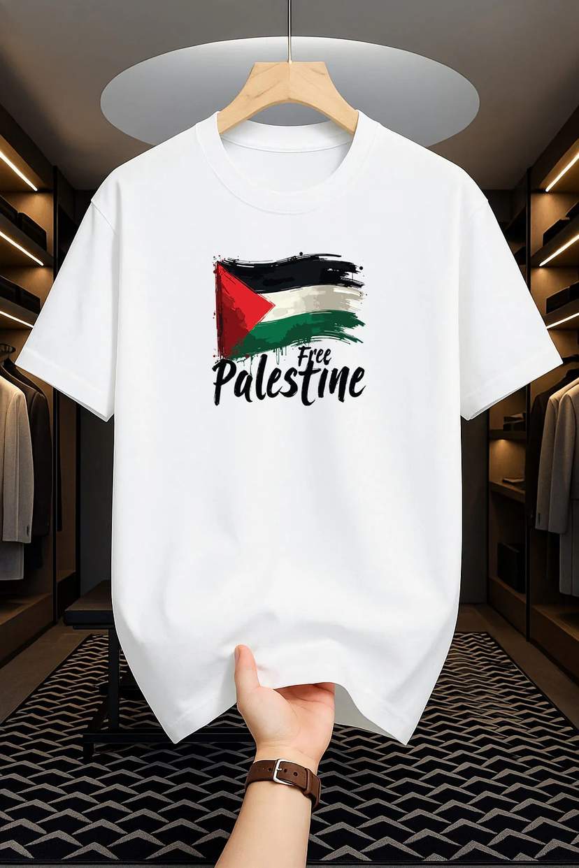 Drop Shoulder Print T-Shirt - F*ree P*alestin*e Design — 2