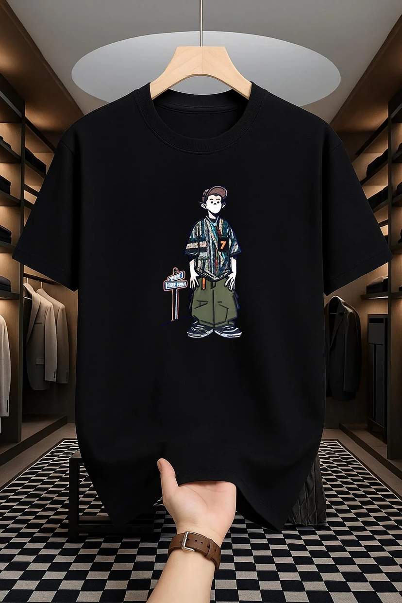 Drop Shoulder Print T-Shirt - Cartoon Design — 2